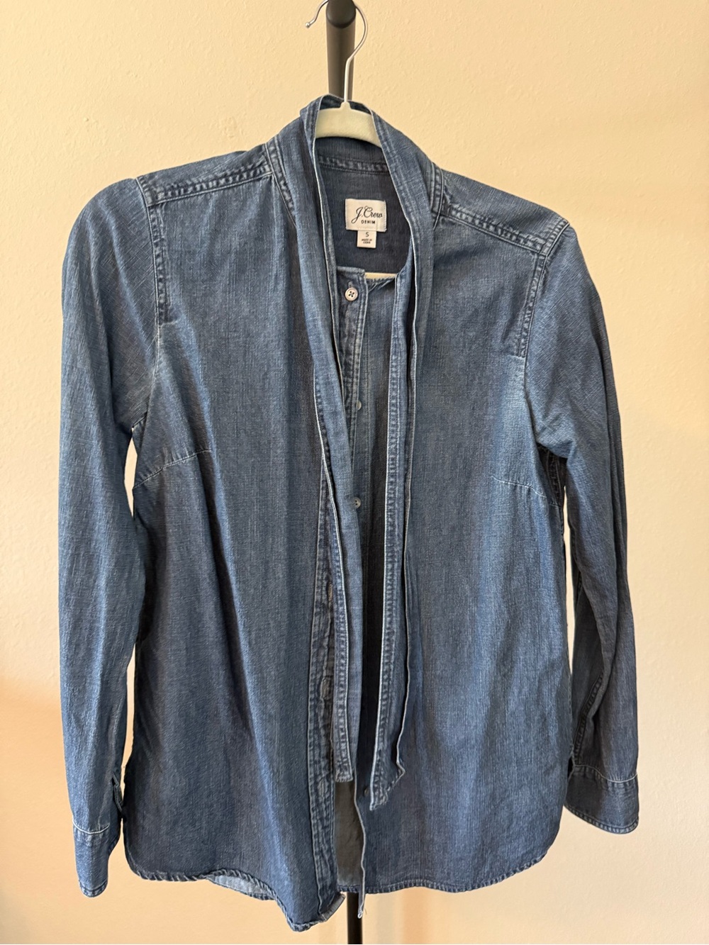 J. Crew Classic Fit Denim Tie-Neck Button-Down Shirt - Picture 2 of 5